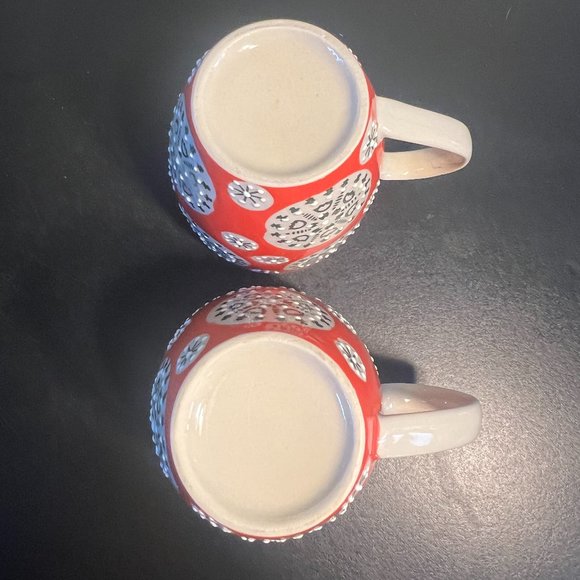 Pair of CHEHOMA Bohemian Ceramic Mugs w/ Embossed Raised Dot Designs - Picture 7 of 9